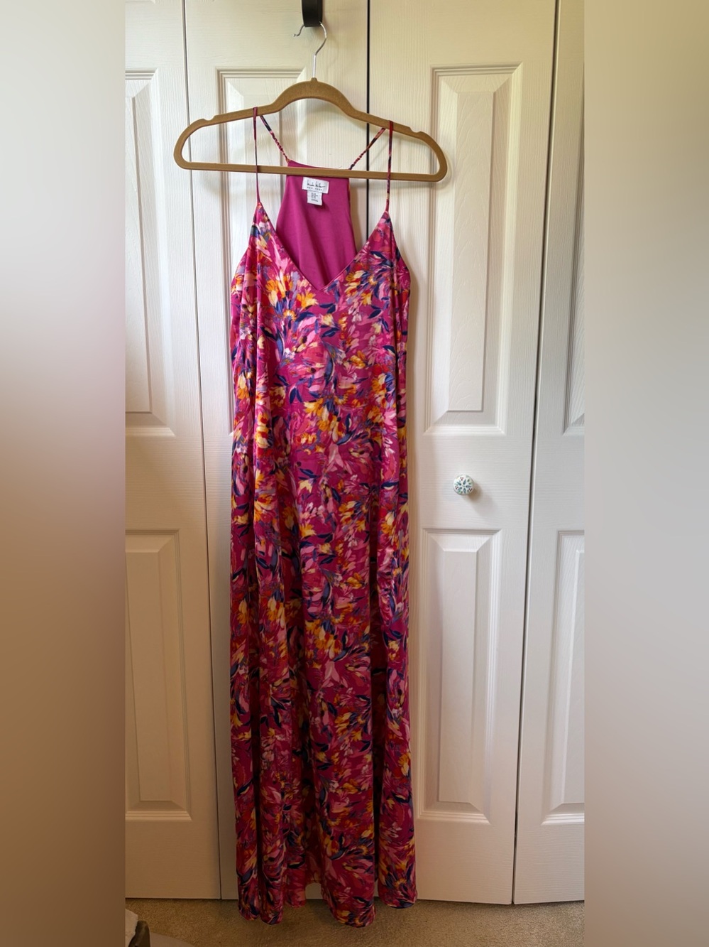 Nicole Miller Floral Pink Maxi Dress with Spaghetti Straps